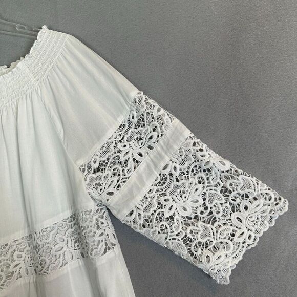 Chicos Blouse Womens Sz Medium White Floral Lace 3/4 Sleeve Round Neck Pullover - Picture 7 of 16